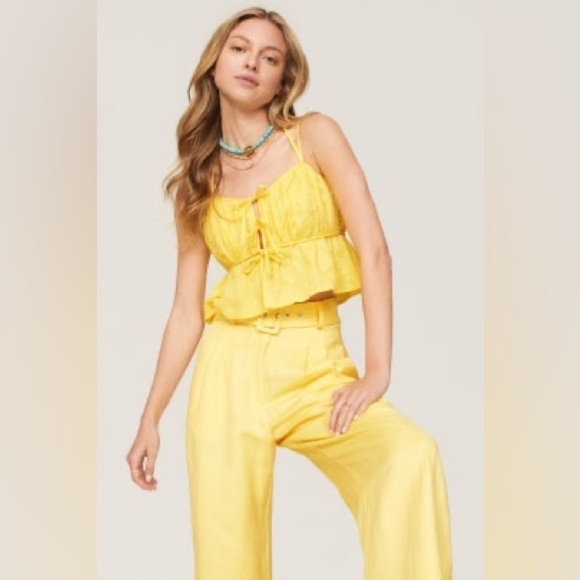 ASHLEY PARK RTR Yellow Trousers attached belt wide leg high waisted size 6 - Picture 15 of 15